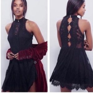 Free People Verushka Black Lace High Neck Mini Dress 2